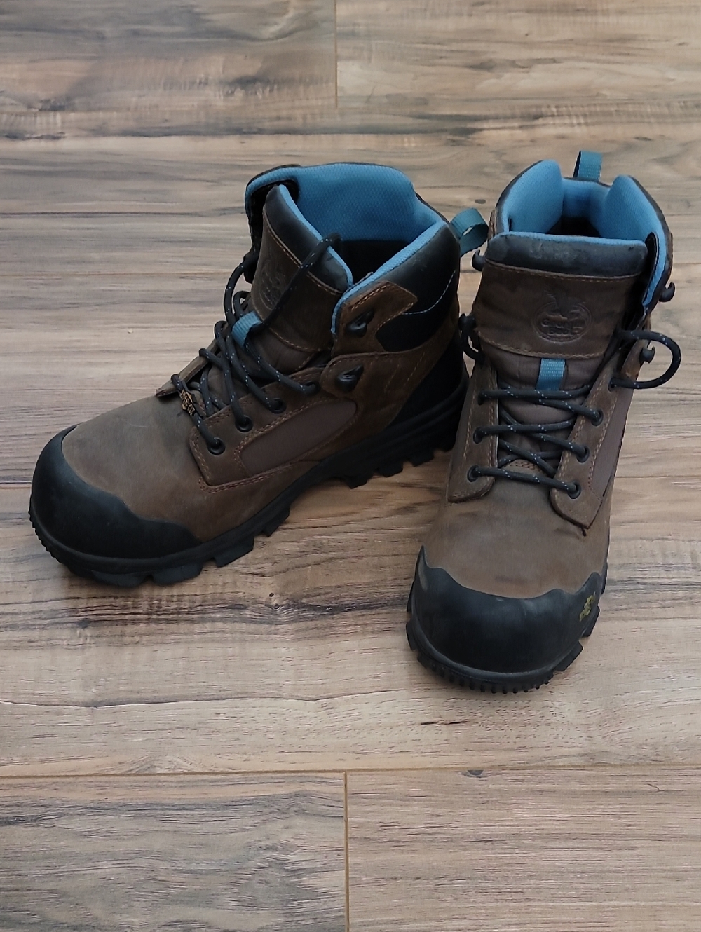 Women's Brown Waterproof Composite Toe Hiking Work Boots with Blue Lining